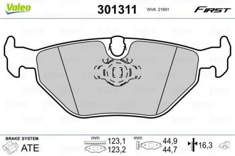 Тормозные колодки BMW T. E39 95-04 Valeo 301311