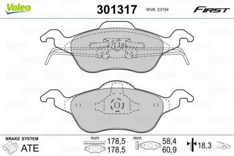 Тормозные колодки FORD P. FOCUS 98-04 Valeo 301317