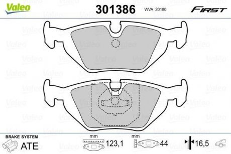 Тормозные колодки BMW T. E36 316-328 09/90-00 Valeo 301386 (фото 1)