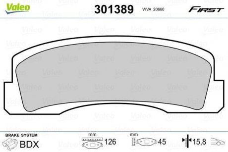 Тормозные колодки, дисковый тормоз (набор) Valeo 301389 (фото 1)