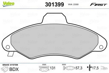 Тормозные колодки FORD P. ESCORT/ORION 90-99 BEZ CZUJNIKA Valeo 301399 (фото 1)