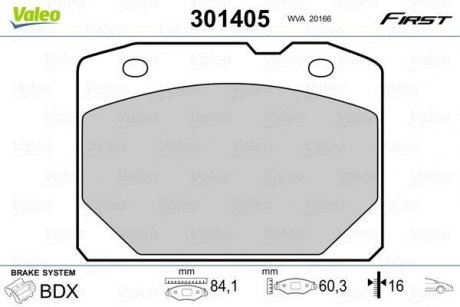 Тормозные колодки, дисковый тормоз (набор) Valeo 301405 (фото 1)