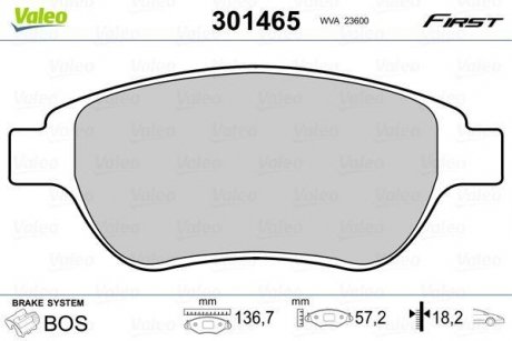 Тормозные колодки CITROEN P. C3/C4/XSARA 00- BEZ CZUJNIKA Valeo 301465