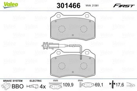 Тормозные колодки PEUGEOT P. 406 97-04 COUPE Valeo 301466