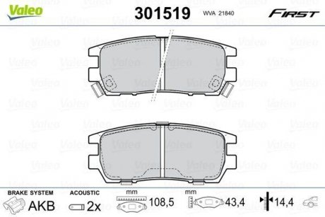 Тормозные колодки MITSUBISHI T. PAJERO/SIGMA 90-99 Valeo 301519 (фото 1)