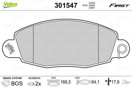 Тормозные колодки FORD P. TRANSIT 2,0 00-06 Valeo 301547