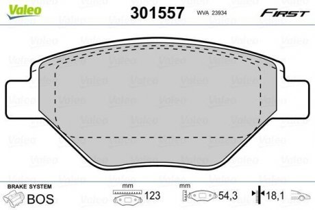 Тормозные колодки RENAULT P. MEGANE 1,4 02- BEZ CZUJNIKA Valeo 301557 (фото 1)