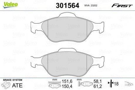 Тормозные колодки FORD P. FIESTA/FUSION 95-08 BEZ CZUJNIKA Valeo 301564