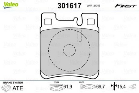 Колодки гальмівні DB T. W140/W202/W210 94-03 Valeo 301617 (фото 1)