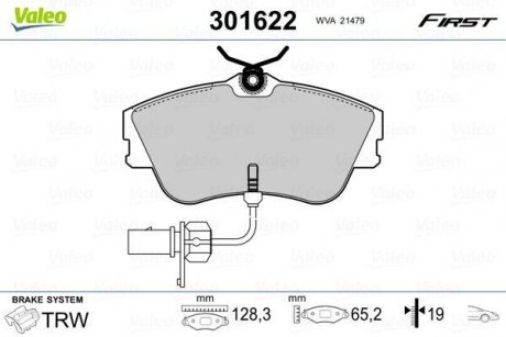 Тормозные колодки VW P. T4 90-03 BEZ CZUJNIKA Valeo 301622