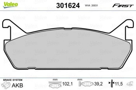 Тормозные колодки, дисковый тормоз (набор) Valeo 301624