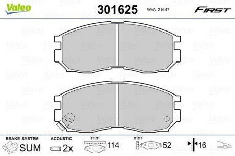 Тормозные колодки MITSUBISHI P. GALANT 92-/96-/ECLIPSE -99/SPACE WAGON Valeo 301625