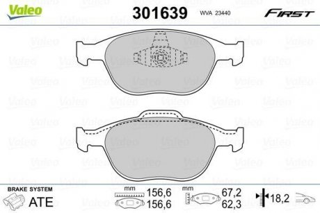 Тормозные колодки FORD P. TRANSIT/TOURNERO CONNECT 02- Valeo 301639