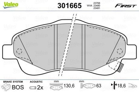 Тормозные колодки TOYOTA P. AVENSIS/COROLLA 03-09 Valeo 301665 (фото 1)