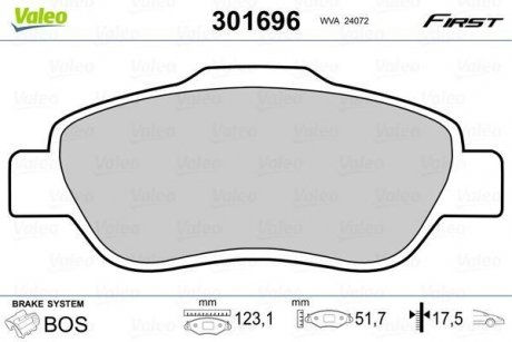 Колодки гальмівні FIAT P. PANDA 1,2/1,3D 03- Valeo 301696