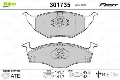 Тормозные колодки VW P. LUPO 1,2 TDI 99-05 Valeo 301735