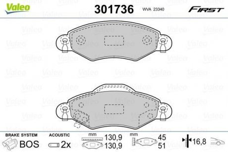 Тормозные колодки TOYOTA P. YARIS 99-05 Valeo 301736 (фото 1)