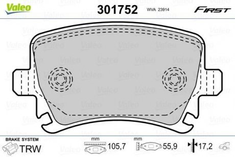 Тормозные колодки AUDI T. A3/A4/A6 99- Valeo 301752