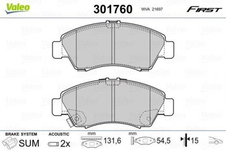 Тормозные колодки HONDA P. CIVIC 91- Valeo 301760