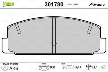 Тормозные колодки MAZDA T. 323/626/6 87-07 BEZ CZUJNIKA Valeo 301780