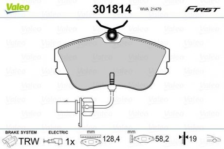 Тормозные колодки VW P. T4 09/90- CZUJNIKIEM Valeo 301814