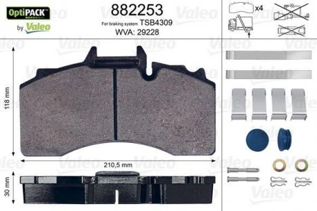 Колодки гальмівні, WVA29228 Valeo 882253