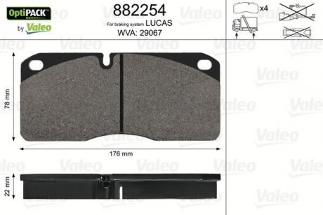 Колодки гальмівні WVA 29039/29067; 175x78x22 Valeo 882254