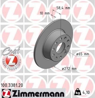 Диск тормозной задний ZIMMERMANN 100338120