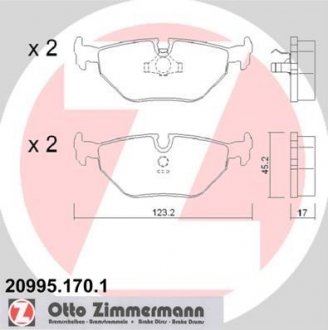 Тормозные колодки зад BMW E34 18-40i/E32 30-50i ZIMMERMANN 209951701 (фото 1)