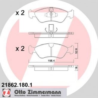 Гальмівні колодки, дискове гальмо (набір) ZIMMERMANN 218621801