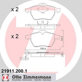 Тормозные колодки перед Audi A3/VW Golf 4 до 2000г. ZIMMERMANN 219112001 (фото 1)