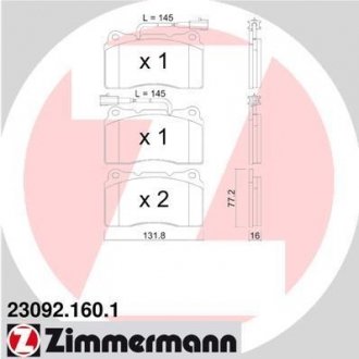 Тормозные колодки, дисковый тормоз (набор) ZIMMERMANN 230921601 (фото 1)