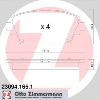 Гальмівні колодки, дискове гальмо (набір) ZIMMERMANN 230941651