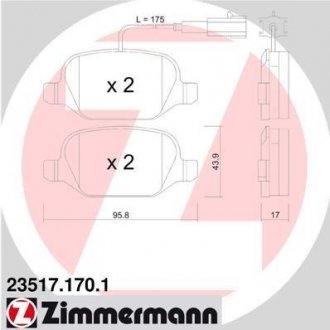 Тормозные колодки, дисковый тормоз (набор) ZIMMERMANN 235171701 (фото 1)