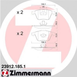 Тормозные колодки, дисковый тормоз (набор) ZIMMERMANN 239121851