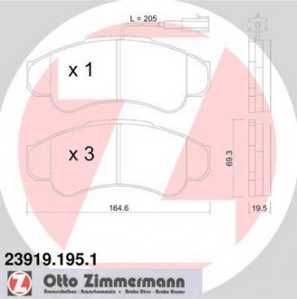 Тормозные колодки, дисковый тормоз (набор) ZIMMERMANN 239191951