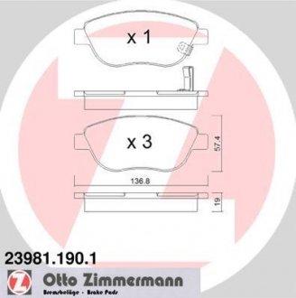 Тормозные колодки, дисковый тормоз (набор) ZIMMERMANN 239811901 (фото 1)