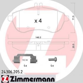 Колодки тормозные дисковые, к-кт ZIMMERMANN 243062052 (фото 1)