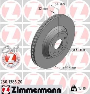 Тормозной диск FORD MUSTANG 15- PRZÓD Тормозной диск ZIMMERMANN 250138620