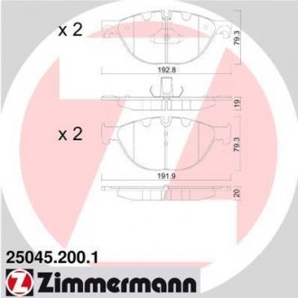 Колодки тормозные дисковые, к-кт ZIMMERMANN 250452001