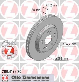 Диск тормозной Coat Z ZIMMERMANN 280317520