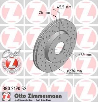 Диск тормозной SPORT пер.вент.Mitsubishi Lancer 9 ZIMMERMANN 380217052 (фото 1)