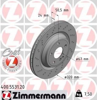 Диск тормозной MERCEDES R231 SL-KLASA 12- TY£ ZIMMERMANN 400553120 (фото 1)