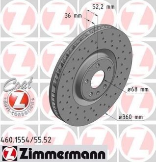 Гальмiвнi диски переднiй лiвий ZIMMERMANN 460155452