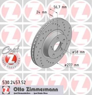 Диск (перфарированный) тормозной пер Subaru Legacy 2 ZIMMERMANN 530245752