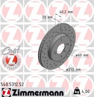 Диск тормозной SUZUKI BALENO 16- PRZÓD ZIMMERMANN 540531252