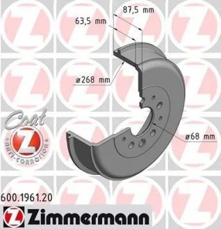 Фото гальмівний барабан ZIMMERMANN 600196120 Гальмівний барабан ZIMMERMANN 600196120
